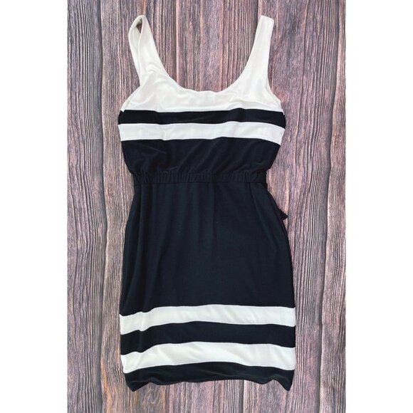 Ralph Lauren Sz 8 Black Knit Stripe Drawstring Shift Dress Elastic Waist m - Picture 3 of 5